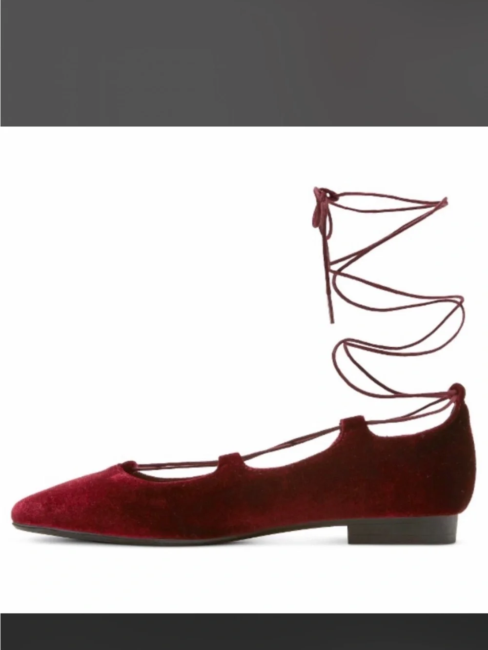 Women's Velvet Lace-Up Flats in Deep Burgundy
